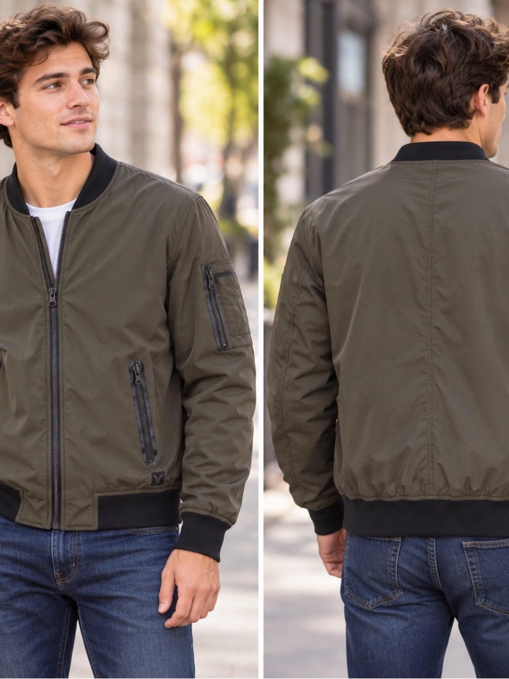 American Eagle Olive Green Bomber Jacket – Size Medium